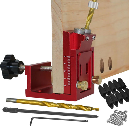 Pocket Hole Jig,Two Hole Wood Jig System Kit with Drill Guide and Step Drill Bit and Wooden Plugs and Screws for Joinery Work